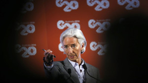 IMF Managing Director Christine Lagarde takes a question at a news conference during the G20 Central Bank Governors and Finance Ministers annual meeting in Sydney