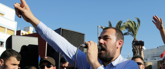 Moroccan activist and the leader of the protest movement Nasser Zefzafi gives a speech during a demonstration in the northern town of Al-Hoceima