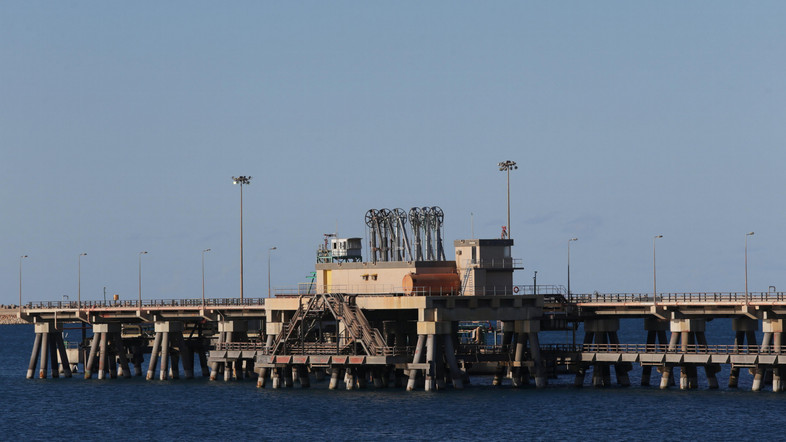 View shows the industrial zone at the oil port of Ras Lanuf