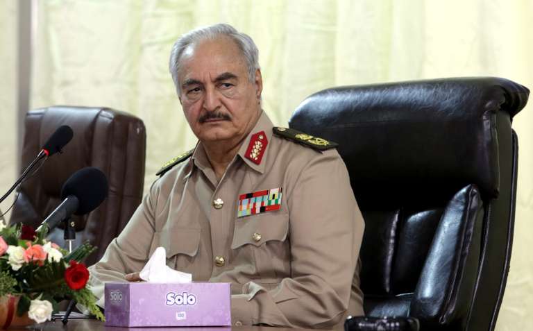 Libya’s eastern-based commander Khalifa Haftar attends General Security conference, in Benghazi