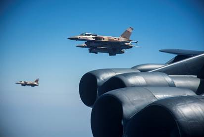 Moroccan F-16’s escort US B-52 strategic bombers during Bomber Task Force Europe Mission