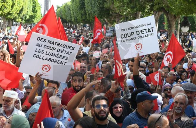 Thousands of Tunisians protest President Saied’s coup, demand his departure
