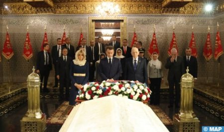 President Macron & spouse Brigitte visit Mohammed V Mausoleum