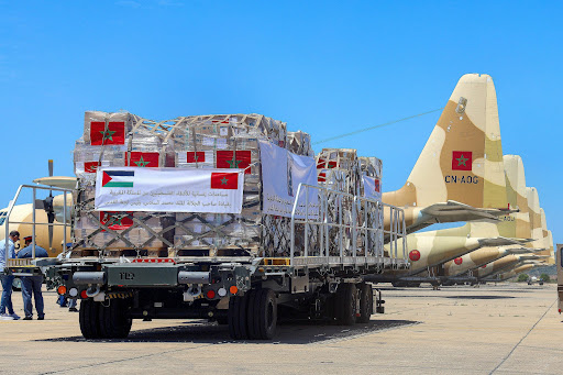 Moroccan humanitarian aid being distributed across Gaza